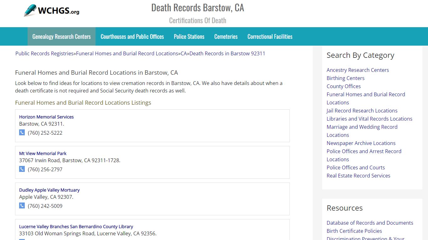 Death Records Barstow, CA - Certifications Of Death