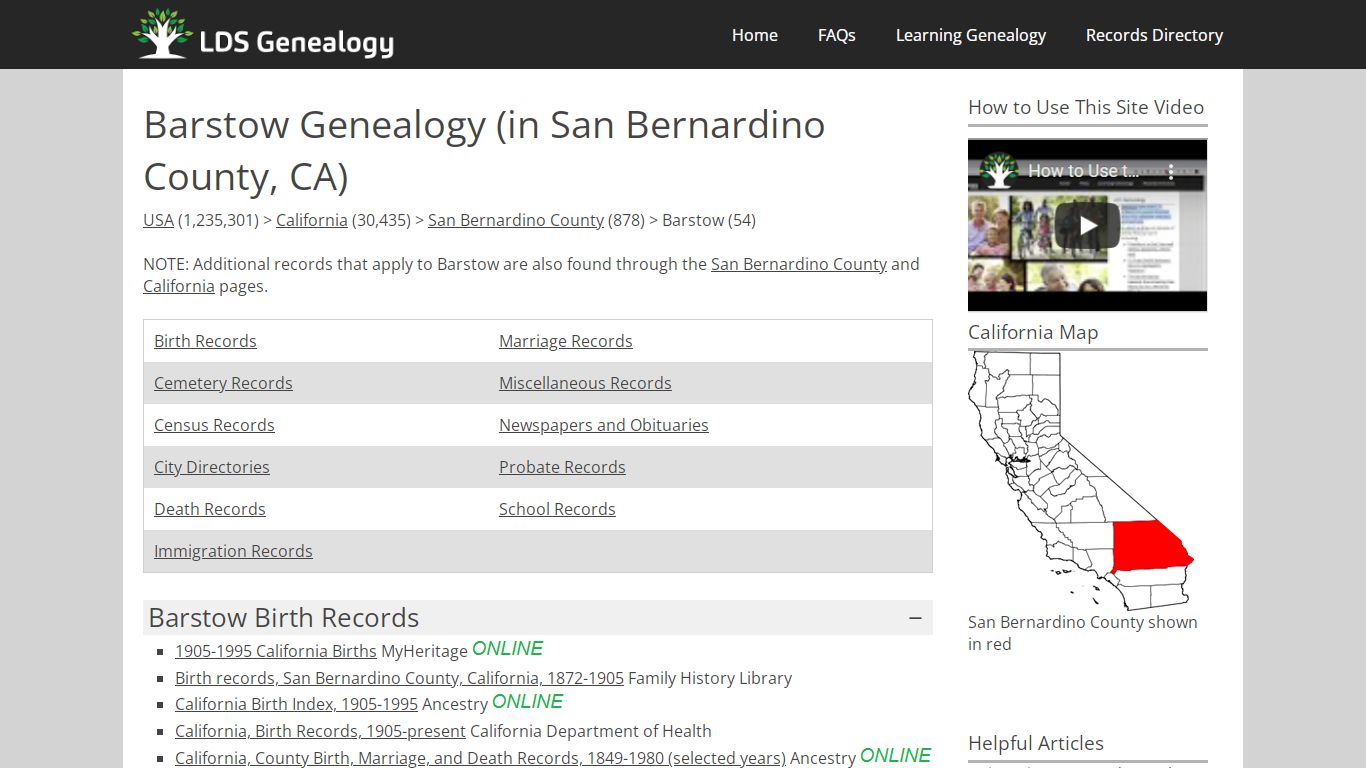 Barstow Genealogy (in San Bernardino County, California)