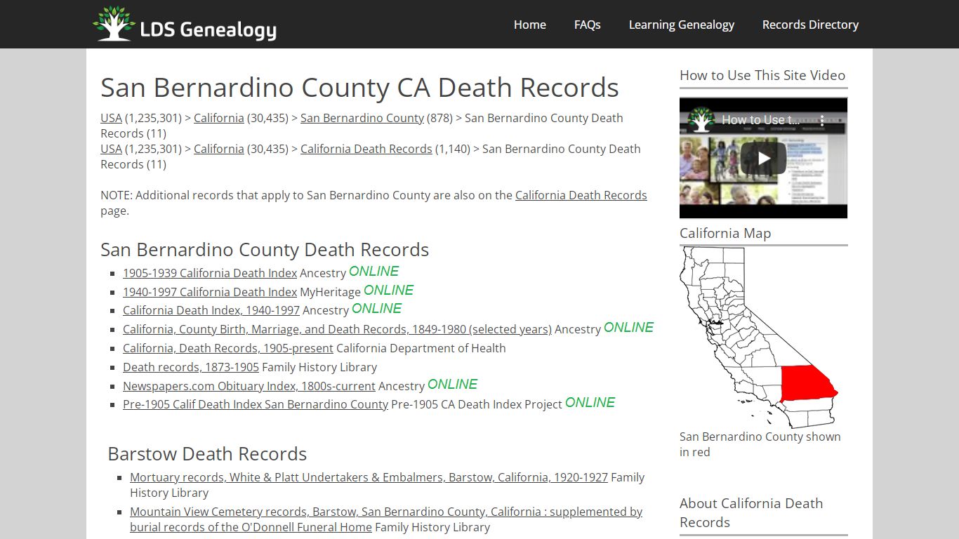 San Bernardino County CA Death Records